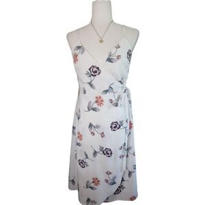 Loft Wrap Dress V-Neck White Floral Petite Small